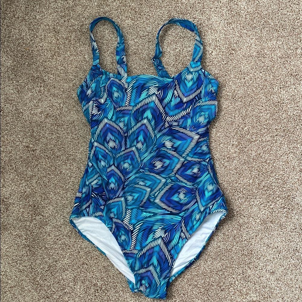 Blue Patterned One Piece Gottex Bathing Suit for Ladies
